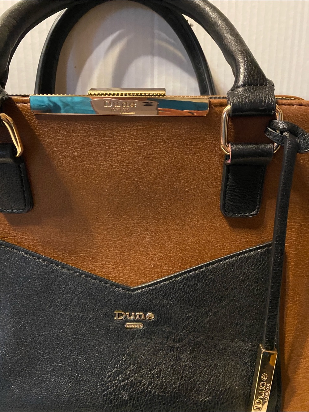 Dune London Brown & Black Frame Satchel with Gold Trim